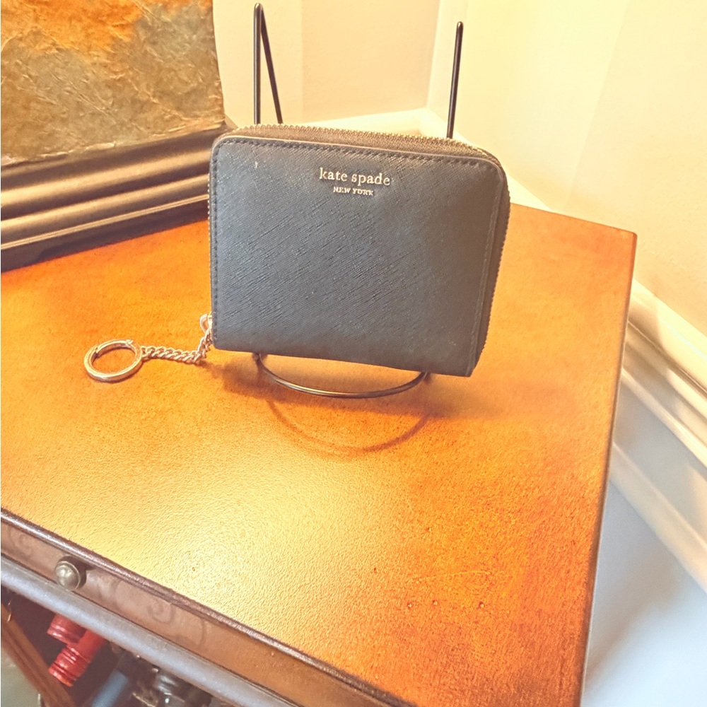 Kate Spade Black Leather Zip Wallet with Key Ring